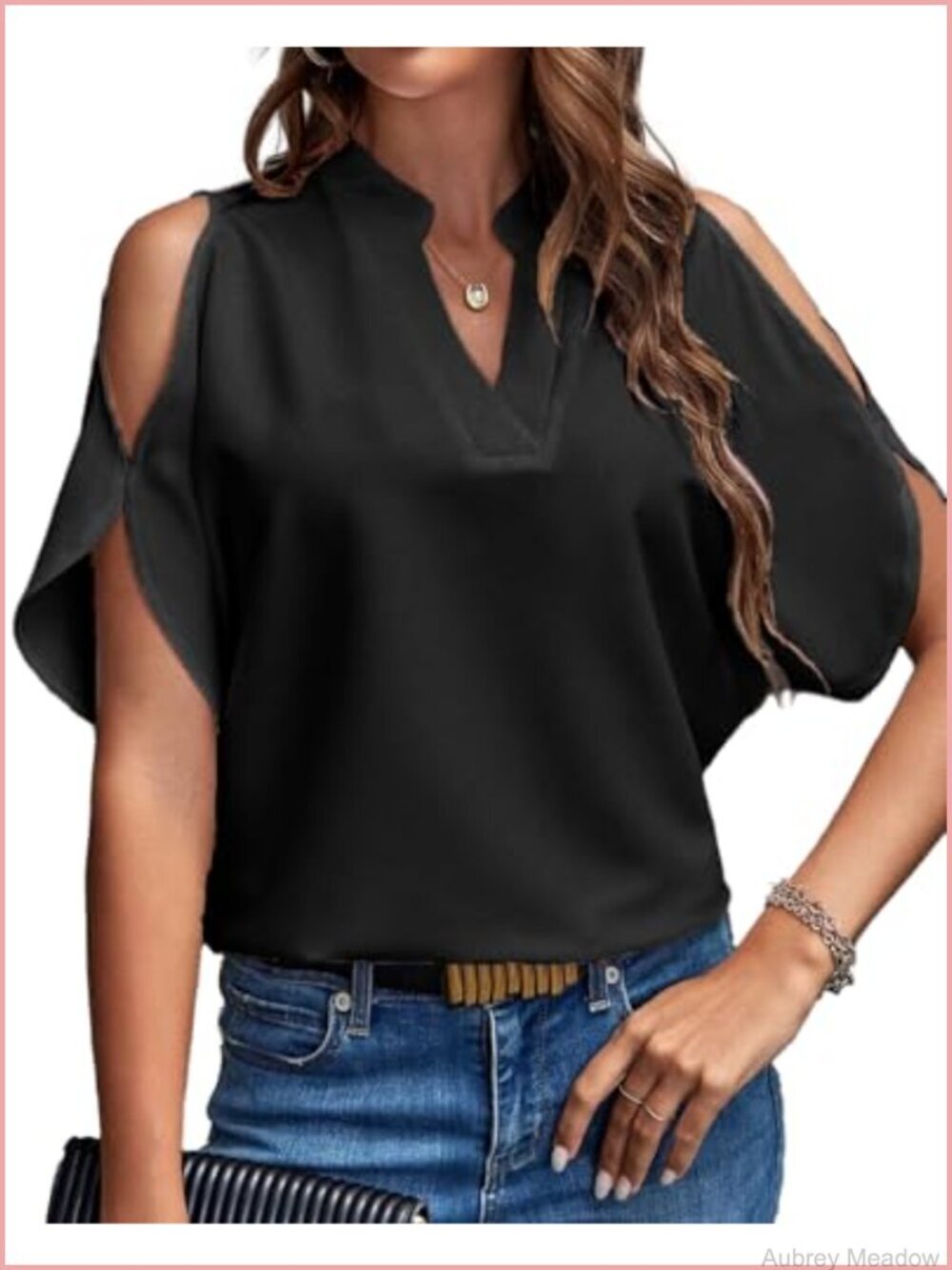 Short Batwing Sleeve Blouse Soft Flowy Chiffon V-Neck Shirt for Casual Wear